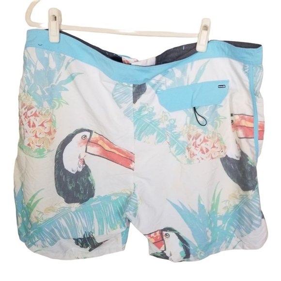 Hurley Mens 40 White Toucan Print 18" Board Shorts - Picture 7 of 8